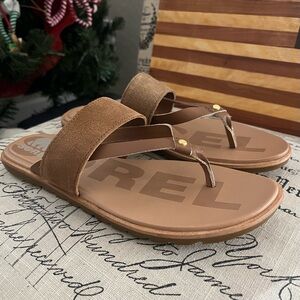 Sorel Ella II Easy Flip Leather Sandals Size 8 Tan